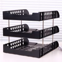 得力(deli)9217 加厚PS材質三層文件盤 文件座 灰色 黑色 1只裝