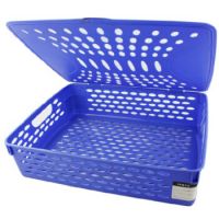 得力923 公文籃 文件框文件籃資料收納盒文件筐檔案收納辦公用品網狀公文籃 923收納框(有蓋藍色)