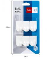 得力(deli)強力粘膠掛鉤 掛衣鉤 廚房浴室墻壁免釘門后掛衣鉤 19352 6只/卡（承重1kg）