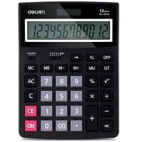 新品得力1521A桌面計算器12位雙電源大屏幕大加號商店黑色計算機