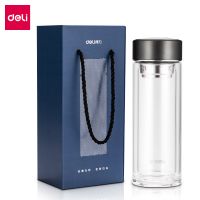 得力LL501雙層玻璃杯(300mL)(提繩禮盒)(灰色)(個) LL502 LL503 水杯 杯子